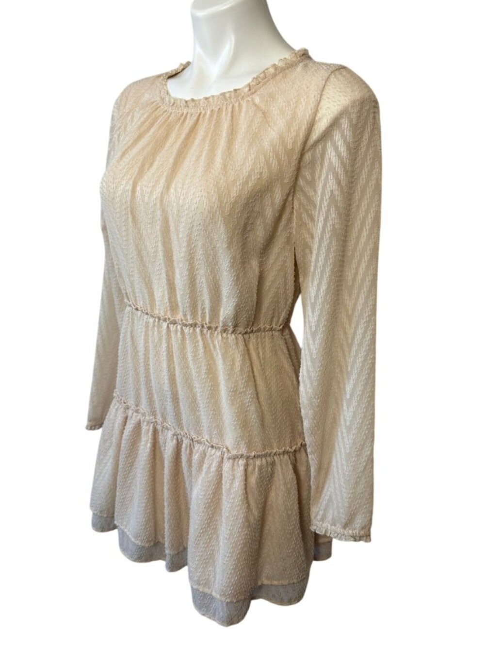 H&M Divided Beige Textured Long Sleeve Peplum Top Size US 8